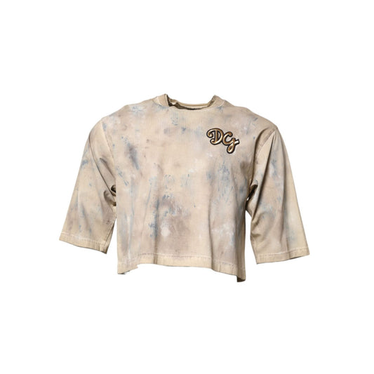 Dolce & Gabbana Beige Tie Dye DG Embroidery Cropped T-shirt THS90364-50