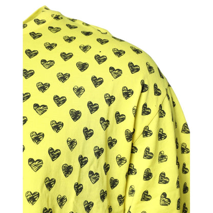 Dolce & Gabbana Yellow Cotton DG Heart Print Crew Neck T-shirt