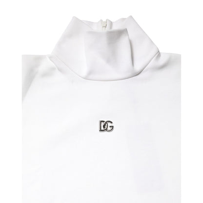 Dolce & Gabbana White Cotton Turtleneck DG Applique T-shirt