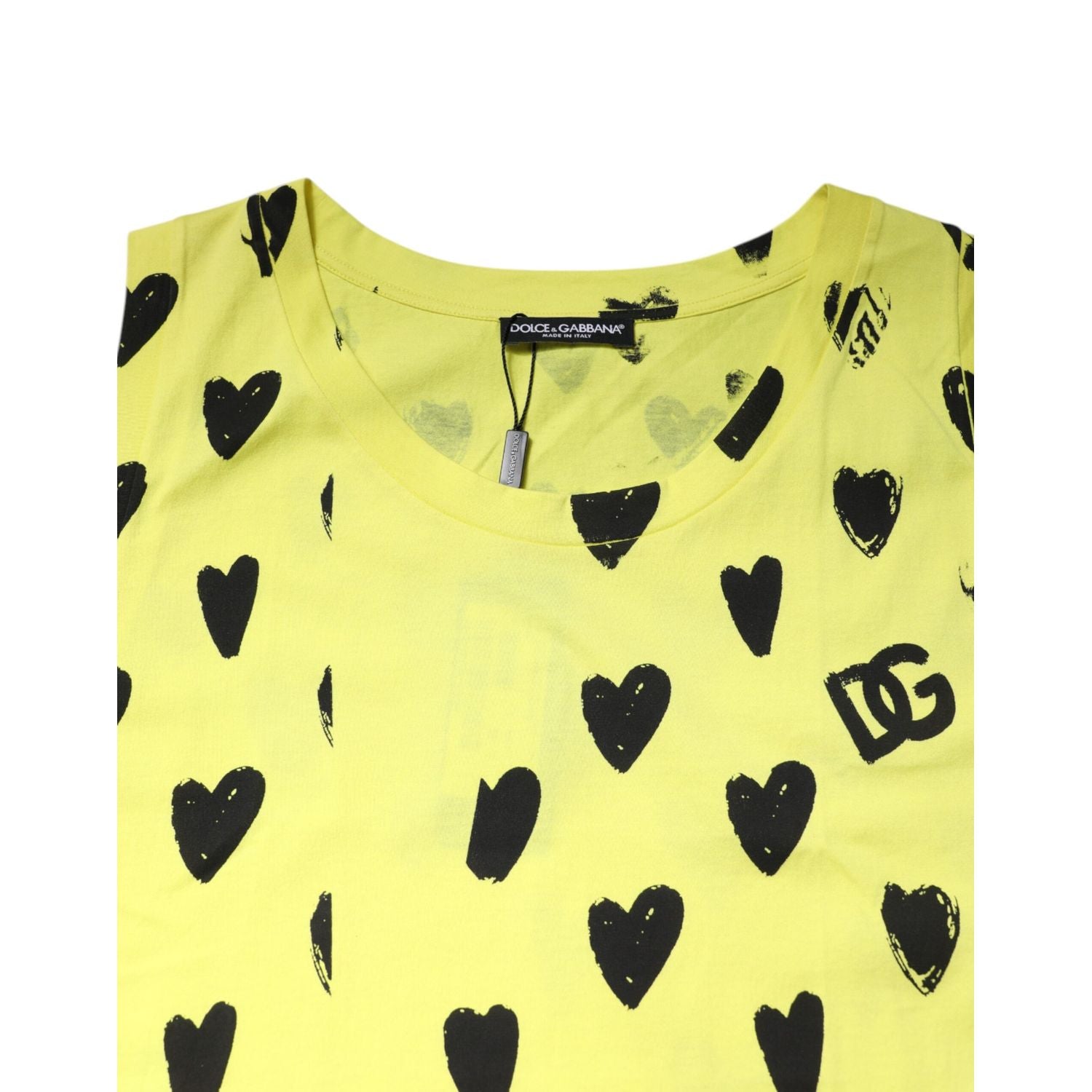 Dolce & Gabbana Yellow Cotton Sleeveless DG Heart T-shirt