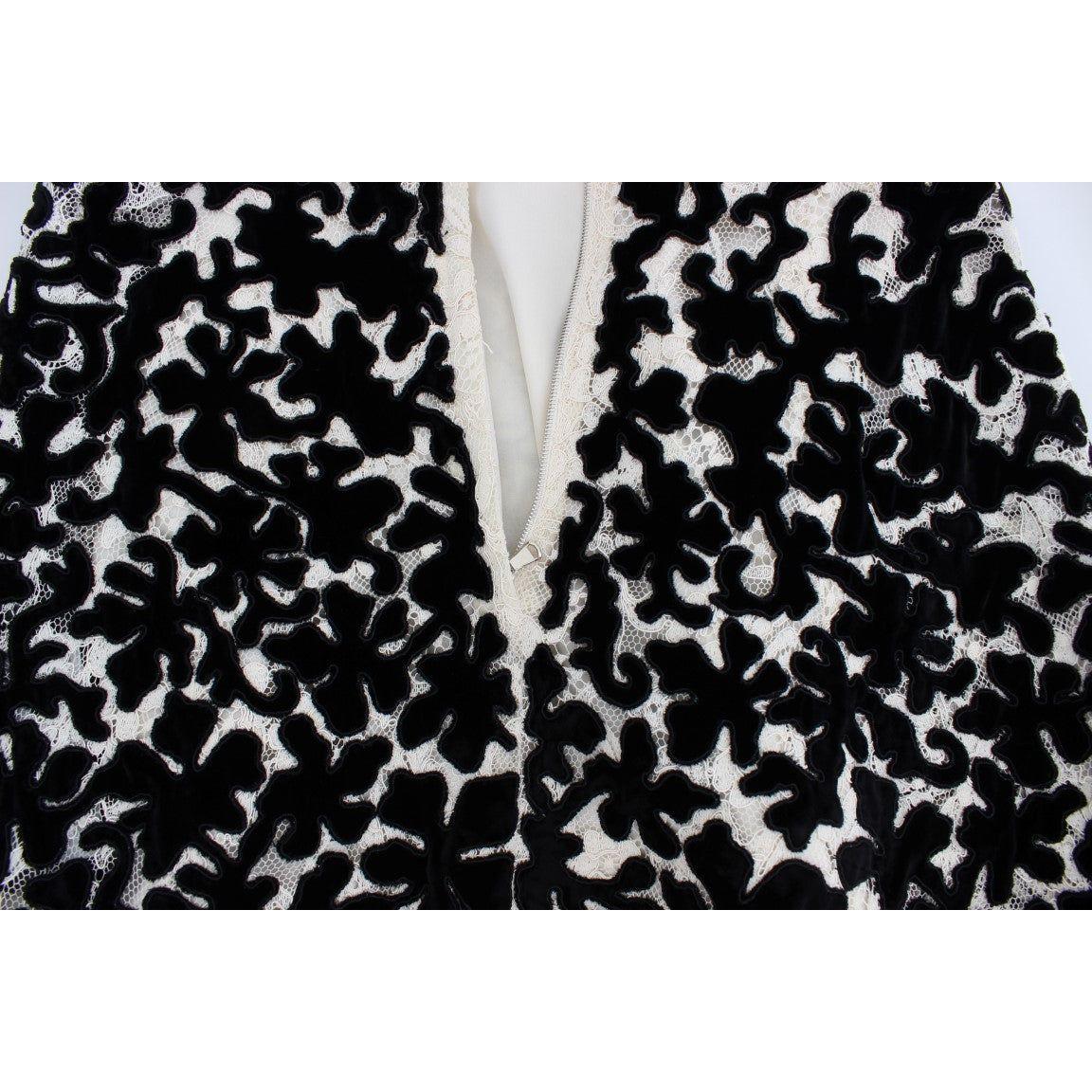 优雅花卉蕾丝盖袖长裙