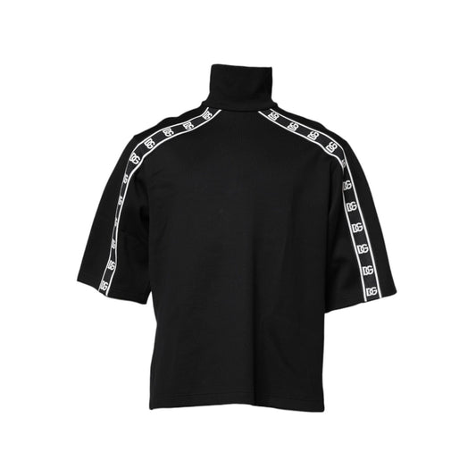 Dolce & Gabbana Black Cotton DG Print Turtleneck T-shirt
