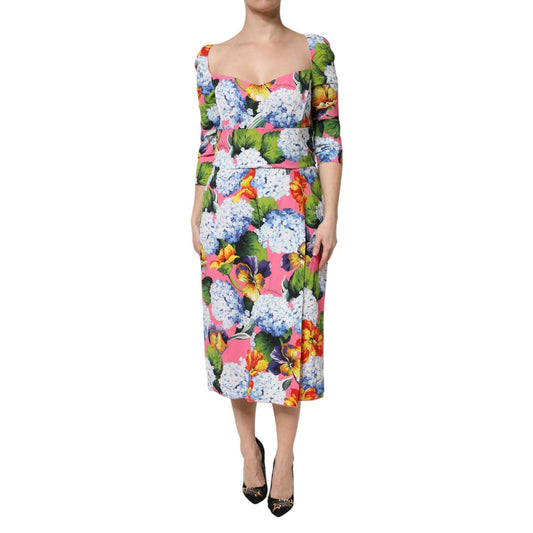 Dolce & Gabbana Multicolor Floral Pleated Sheath Midi Dress DR81660-48