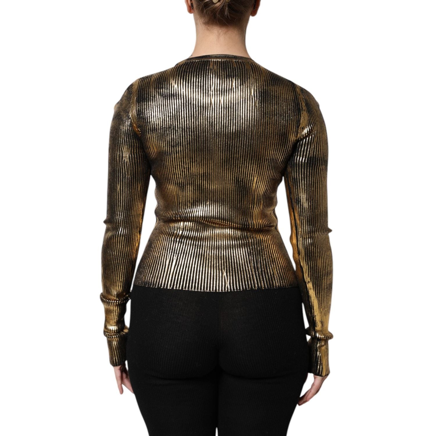 Dolce & Gabbana Gold Round Neck Long Sleeve Pullover Top