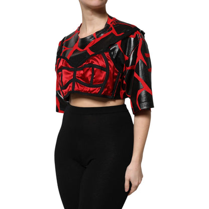 Dolce & Gabbana Red Black Cotton Bustier Detailing Cropped Top
