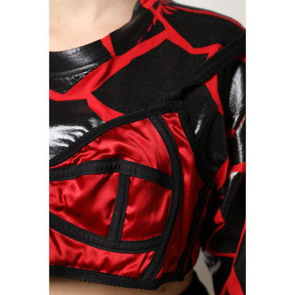 Dolce & Gabbana Red Black Cotton Bustier Detailing Cropped Top