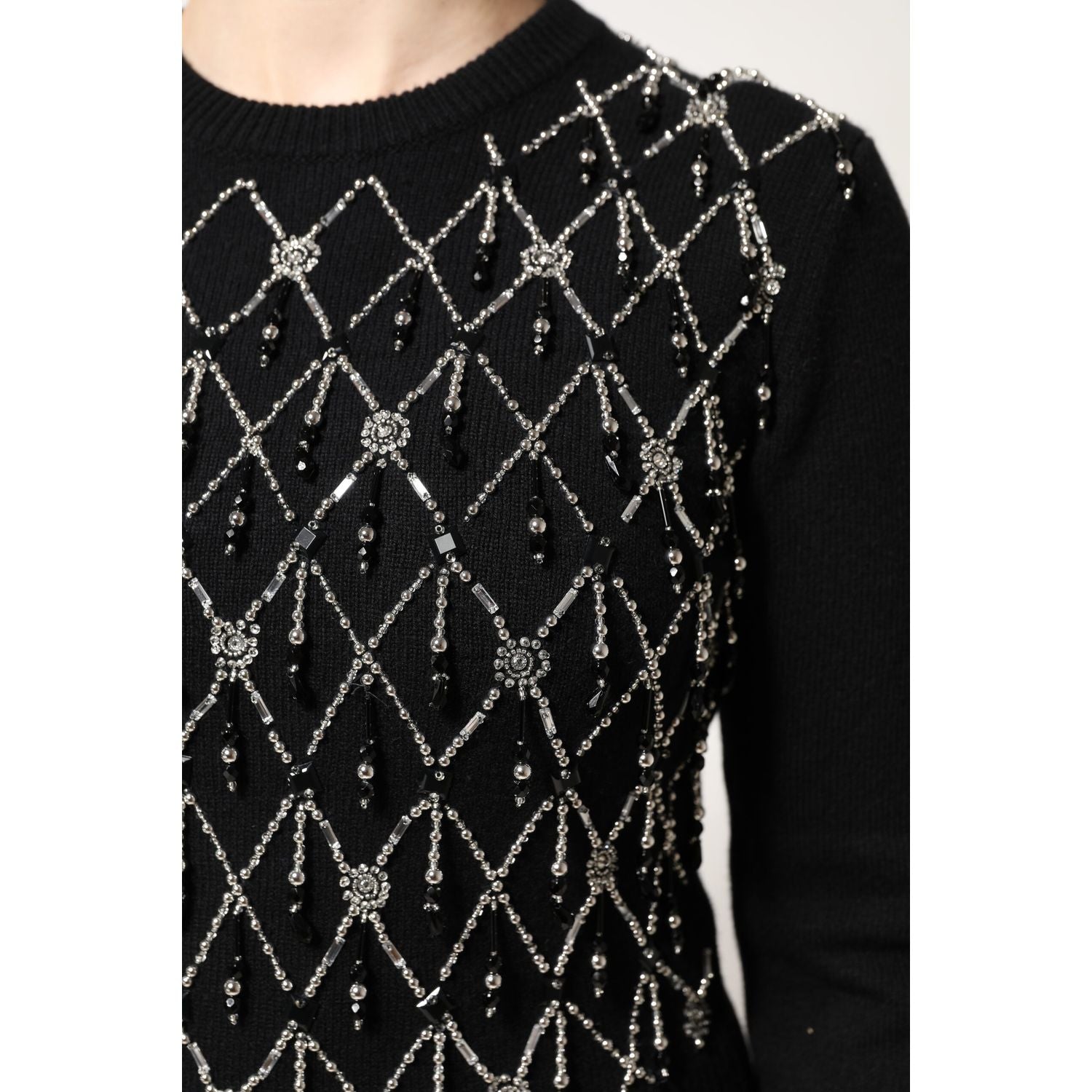 Dolce & Gabbana Black Cashmere Embellished Long Sleeves Top
