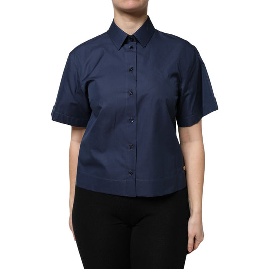 Dolce & Gabbana Blue Cotton Short Sleeves Button Down Top