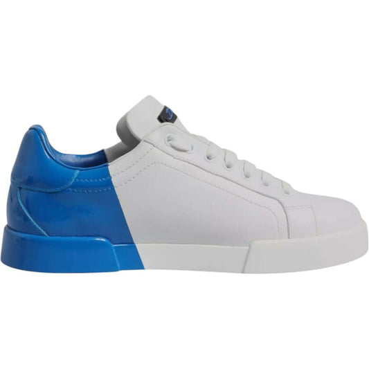 Dolce & Gabbana White Blue Leather Logo Low Top Sneakers Shoes MV7454#3-40.5