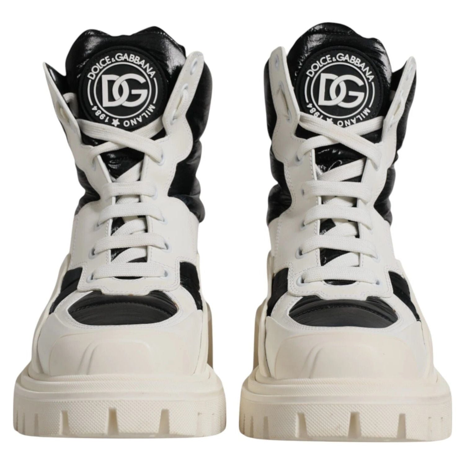 Dolce & Gabbana White Padded Mid Calf Lace Up Boots Shoes