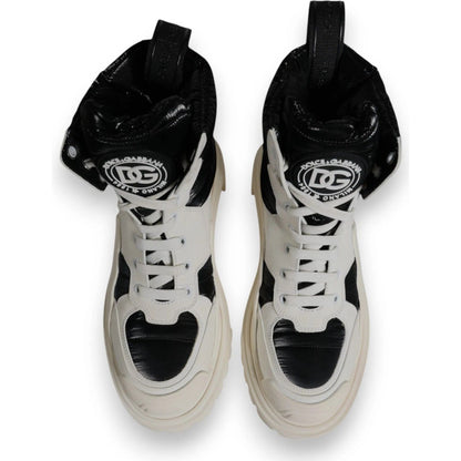 Dolce & Gabbana White Padded Mid Calf Lace Up Boots Shoes