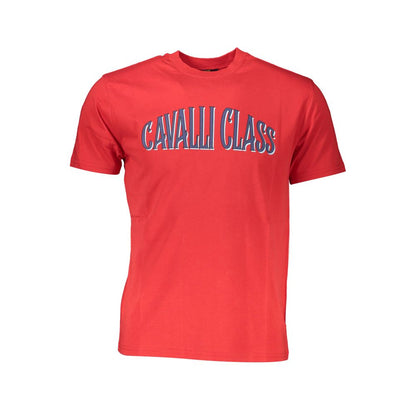 Cavalli Class Red Cotton Men T-Shirt with distinctive print and iconic logo, short sleeves, crew neck, regular fit.