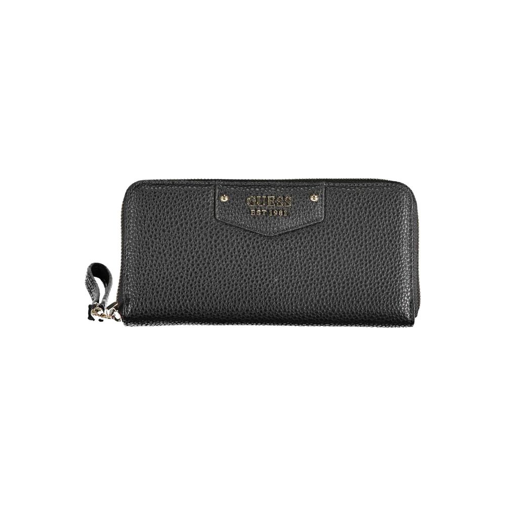 Guess Jeans Black Polyethylene Women Wallet with zip closure and external pocket for sleek sophistication and organization