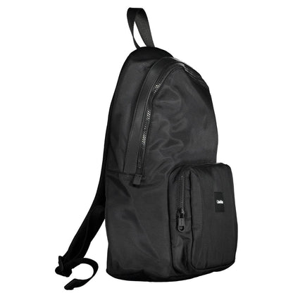 Calvin Klein Black Polyester Men Backpack with adjustable straps and multiple pockets, crafted from recycled materials.
