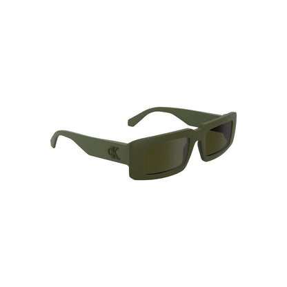 Calvin Klein Green Bio-Based Fabric Women Sunglasses with eco-friendly rectangular design, green lenses, and sleek style.