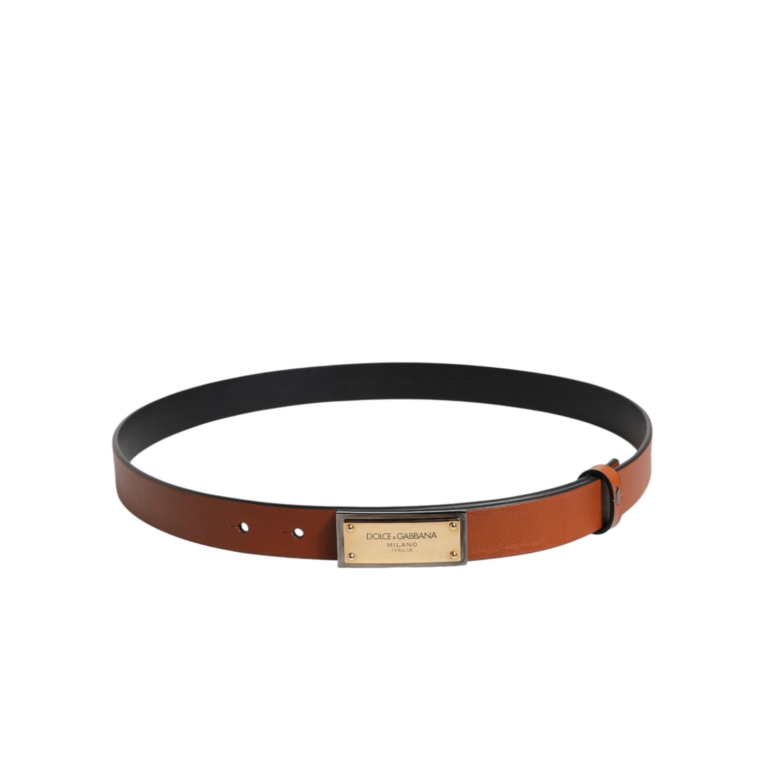 Dolce & Gabbana Brown Leather Gold Rectangle Buckle Belt