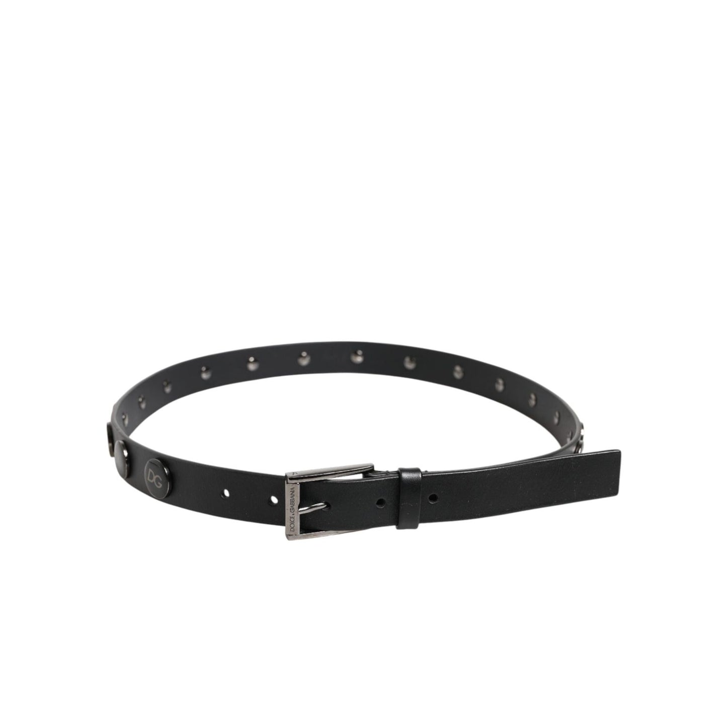 Dolce & Gabbana Black Luxury Leather DG Studs Buckle Belt