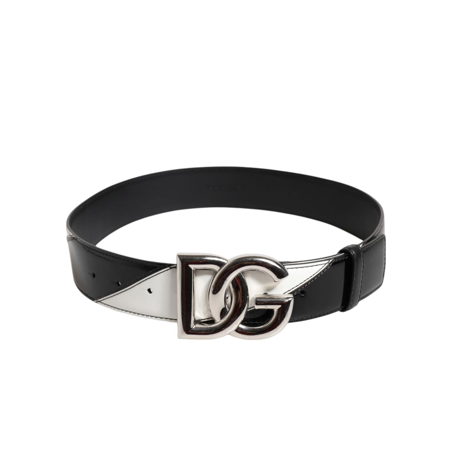 Dolce & Gabbana Black White Leather DG Metal Buckle Belt