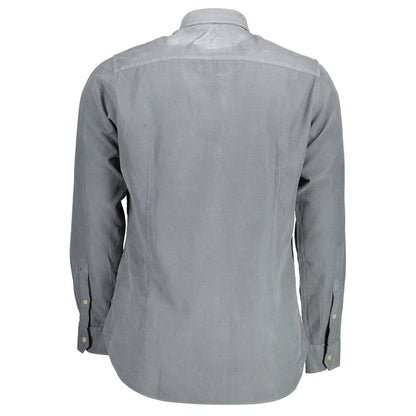 Back view of U.S. POLO ASSN. Blue Cotton Men Shirt with long sleeves and French collar