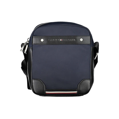 Tommy Hilfiger Blue Polyester Men Shoulder Bag with adjustable strap and zip closure, featuring recycled materials and eco-conscious design.