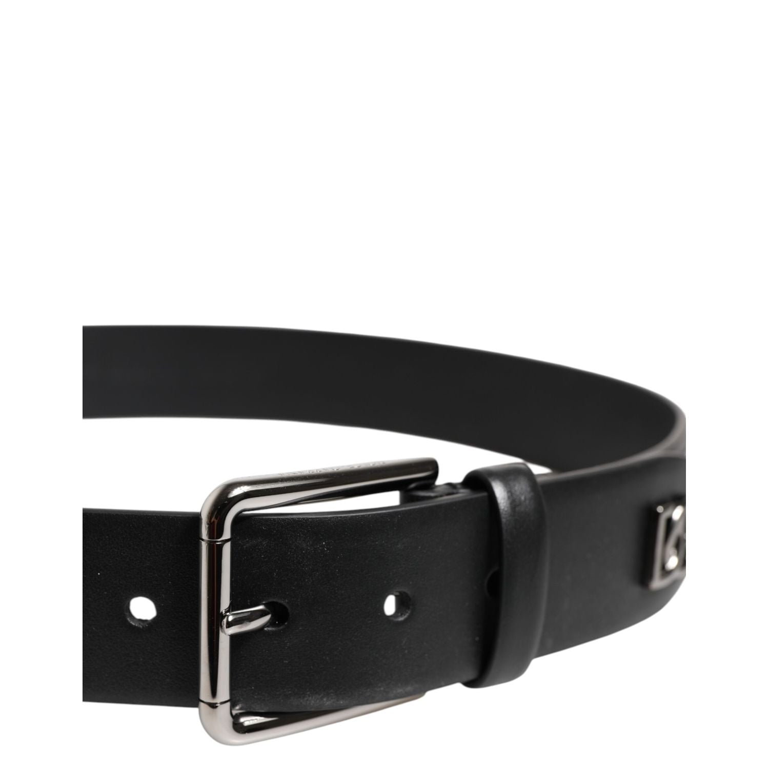 Dolce & Gabbana Black Calf Leather Studded Silver Buckle Belt