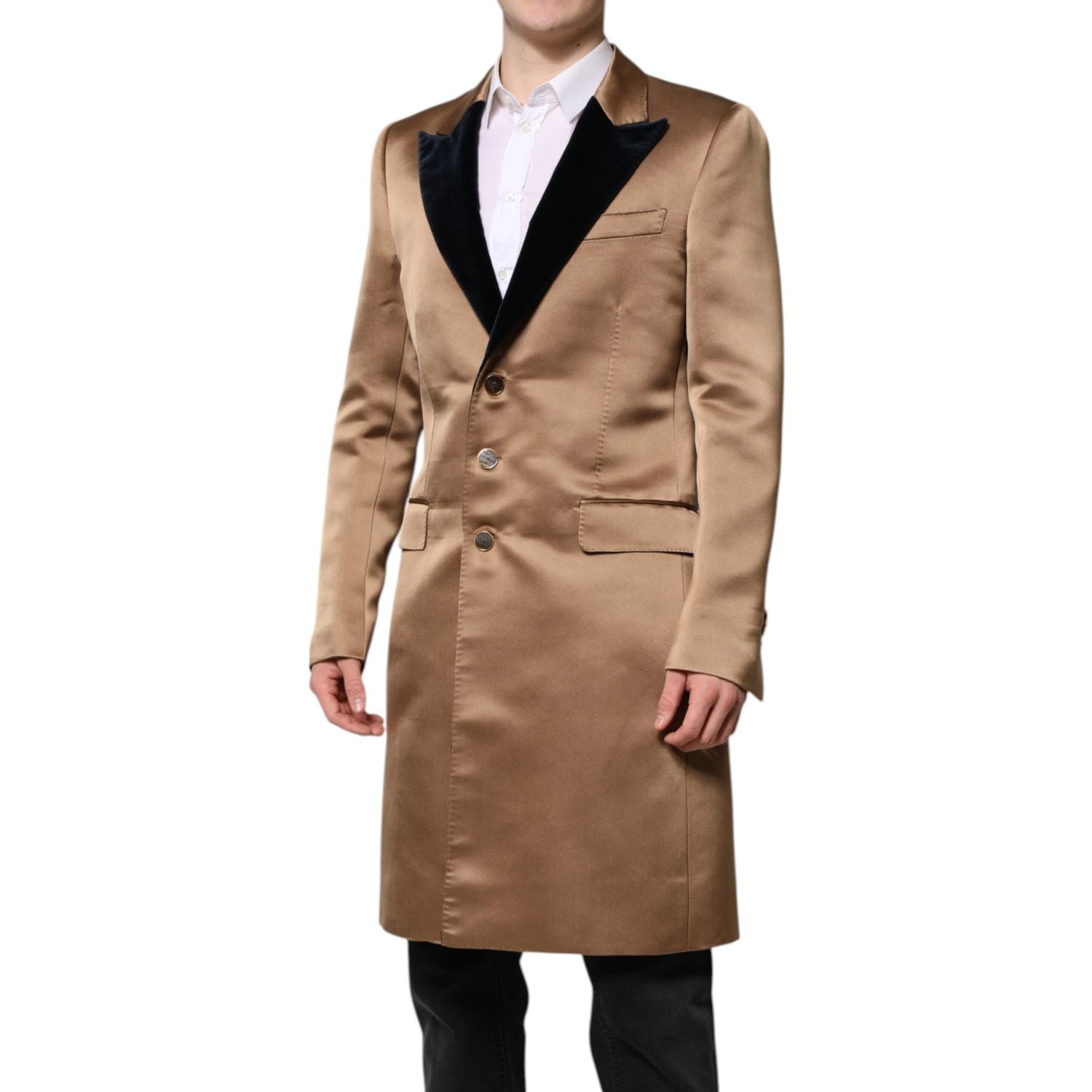 Dolce & Gabbana Brown Silk Single Breasted Trench Coat  Jacket