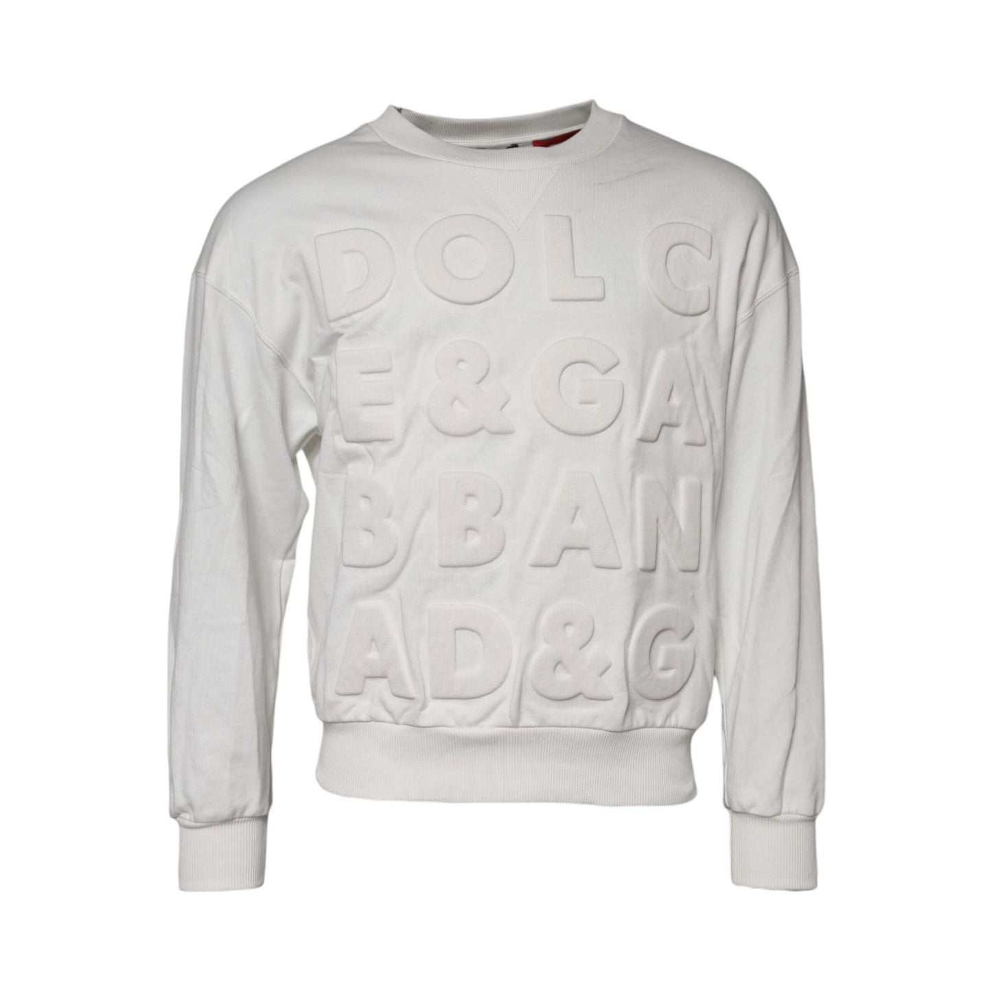 Dolce & Gabbana White Embossed Logo Cotton Crew Neck Sweater