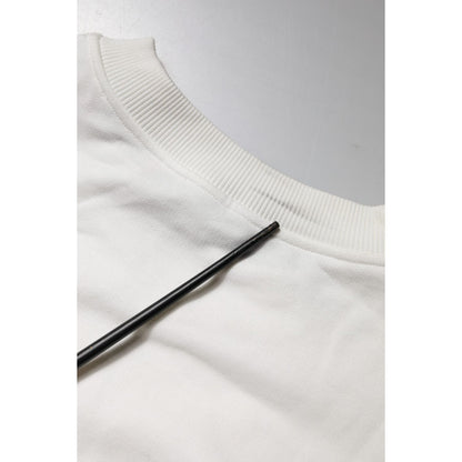 Dolce & Gabbana White Embossed Logo Cotton Crew Neck Sweater