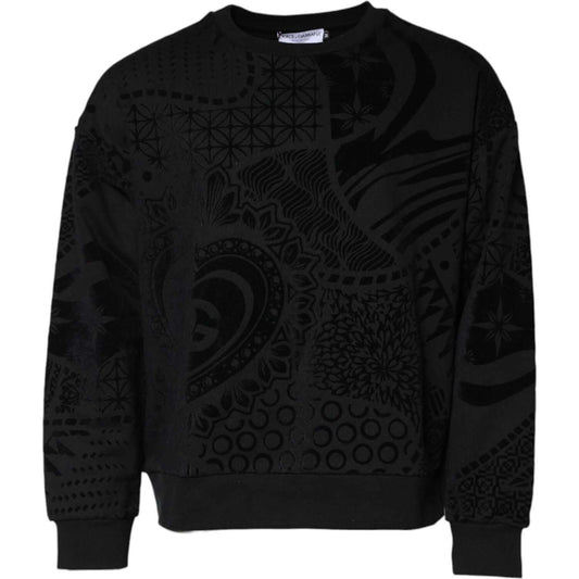 Dolce & Gabbana Black Printed Crew Neck Sweatshirt Sweater TSH90614-48