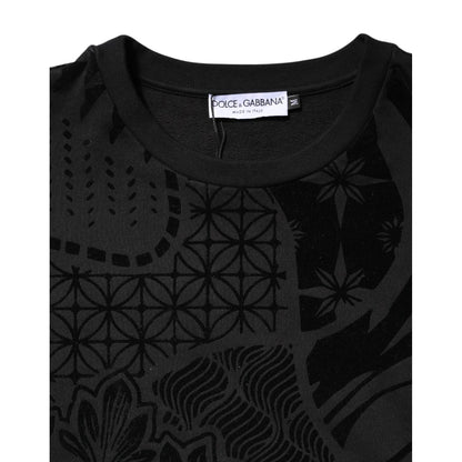Dolce & Gabbana Black Printed Crew Neck Sweatshirt Sweater