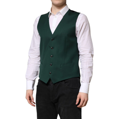 Dolce & Gabbana Green Wool Dress Formal Men Waistcoat Vest