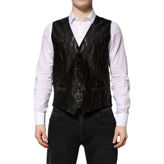 Dolce & Gabbana Black Lurex Dress Formal Men Waistcoat Vest TSH90458-50