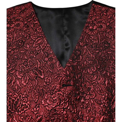 Dolce & Gabbana Red Floral Brocade Formal Men Waistcoat Vest