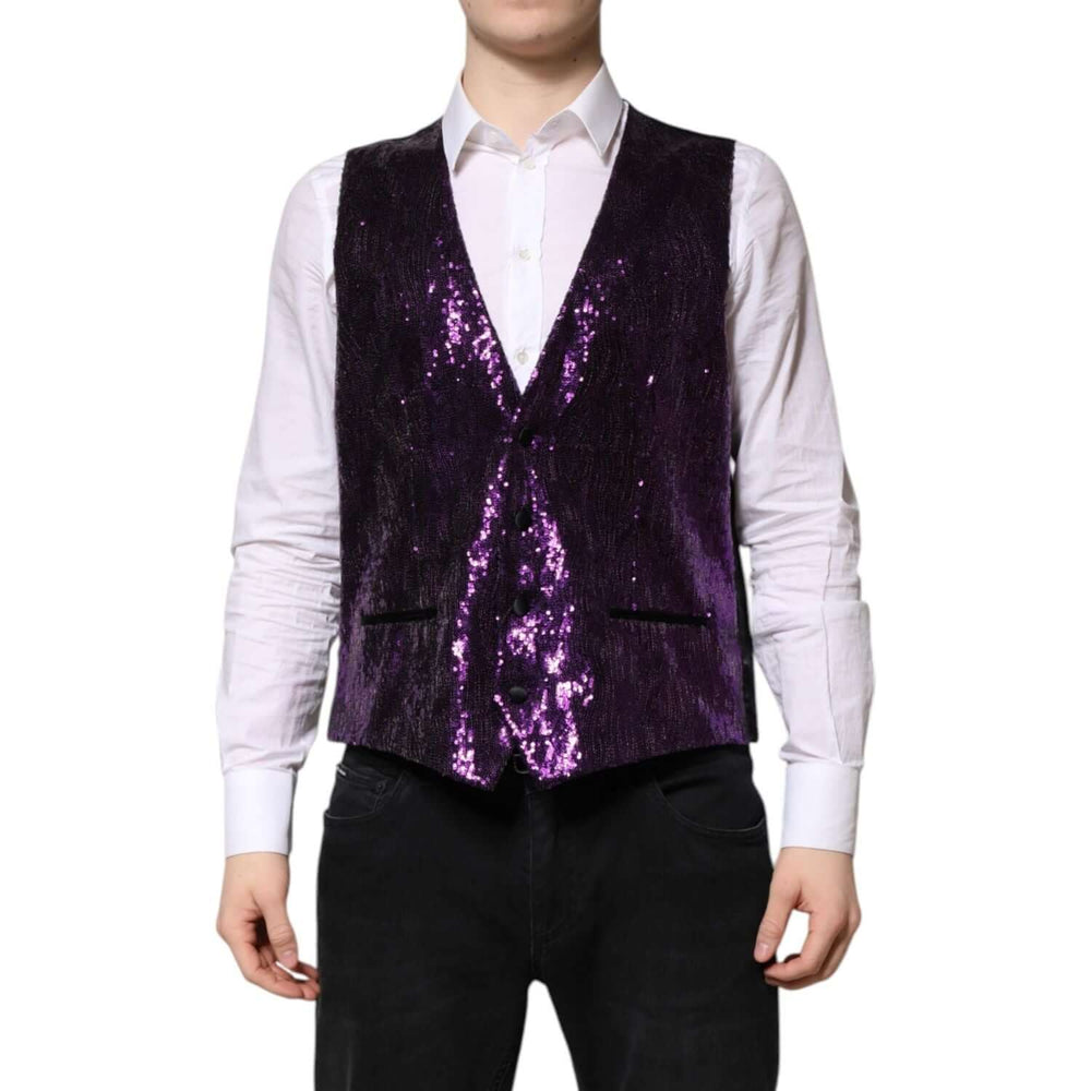 Dolce & Gabbana Purple Sequined Dress Formal Waistcoat Vest