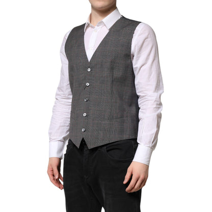 Dolce & Gabbana Gray Plaid Wool Formal Dress Waistcoat Vest