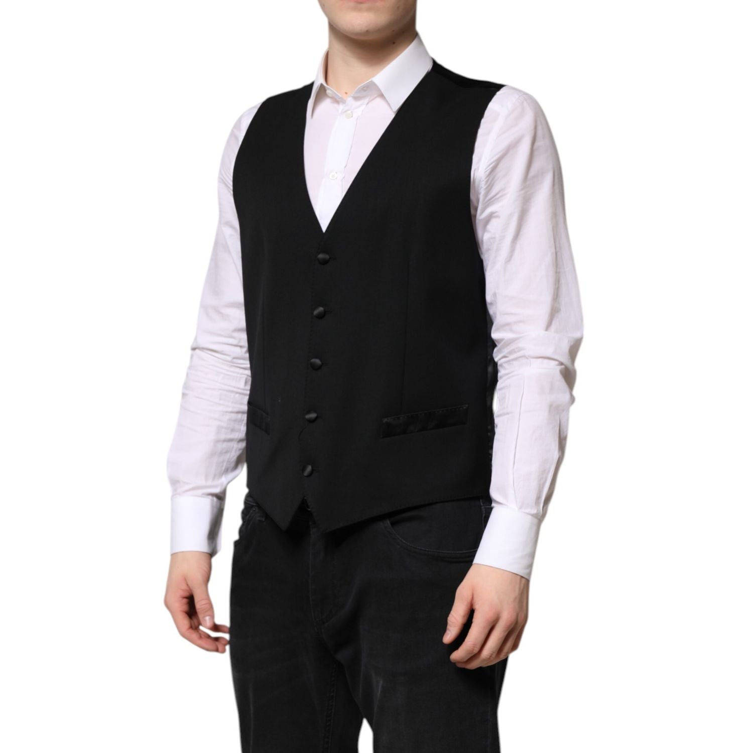 Dolce & Gabbana Black Wool Dress Formal Men Waistcoat Vest