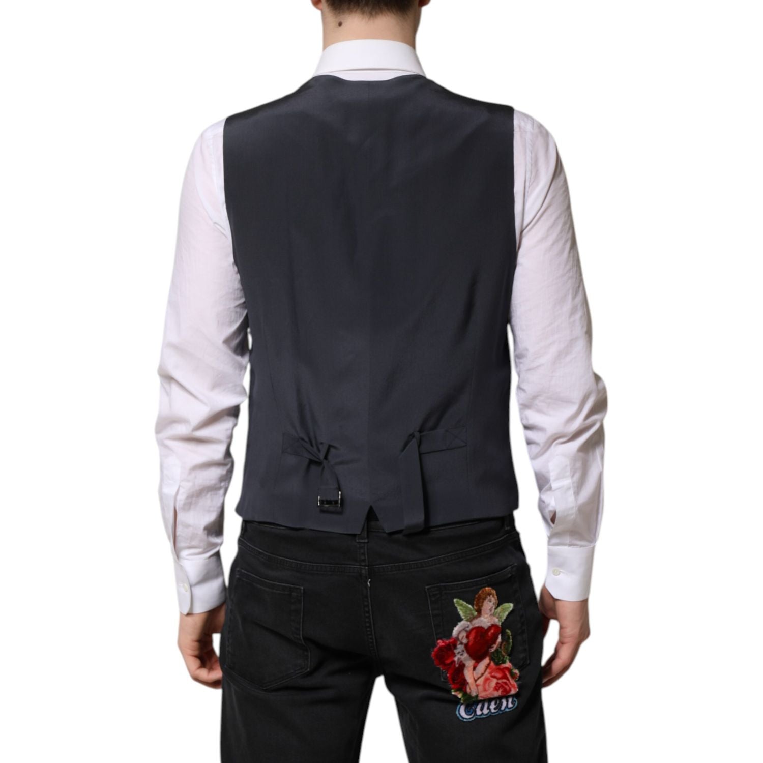 Dolce & Gabbana Gray Plaid Wool Formal Dress Waistcoat Vest