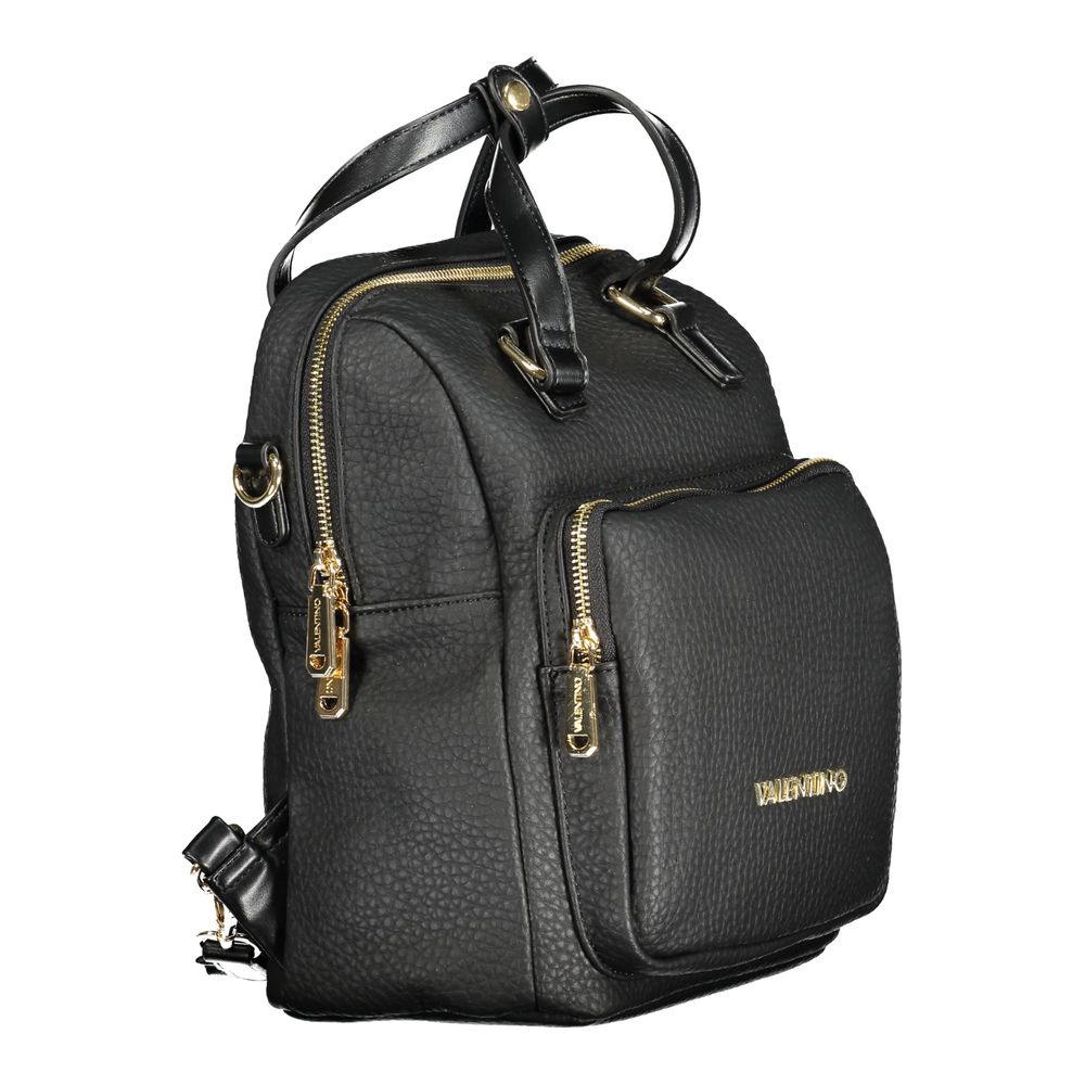 Mario Valentino Black Polyethylene Women Backpack with sleek handles and removable shoulder strap, featuring external pocket and zipper closure.
