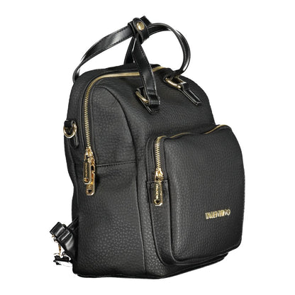 Mario Valentino Black Polyethylene Women Backpack with sleek handles and removable shoulder strap, featuring external pocket and zipper closure.