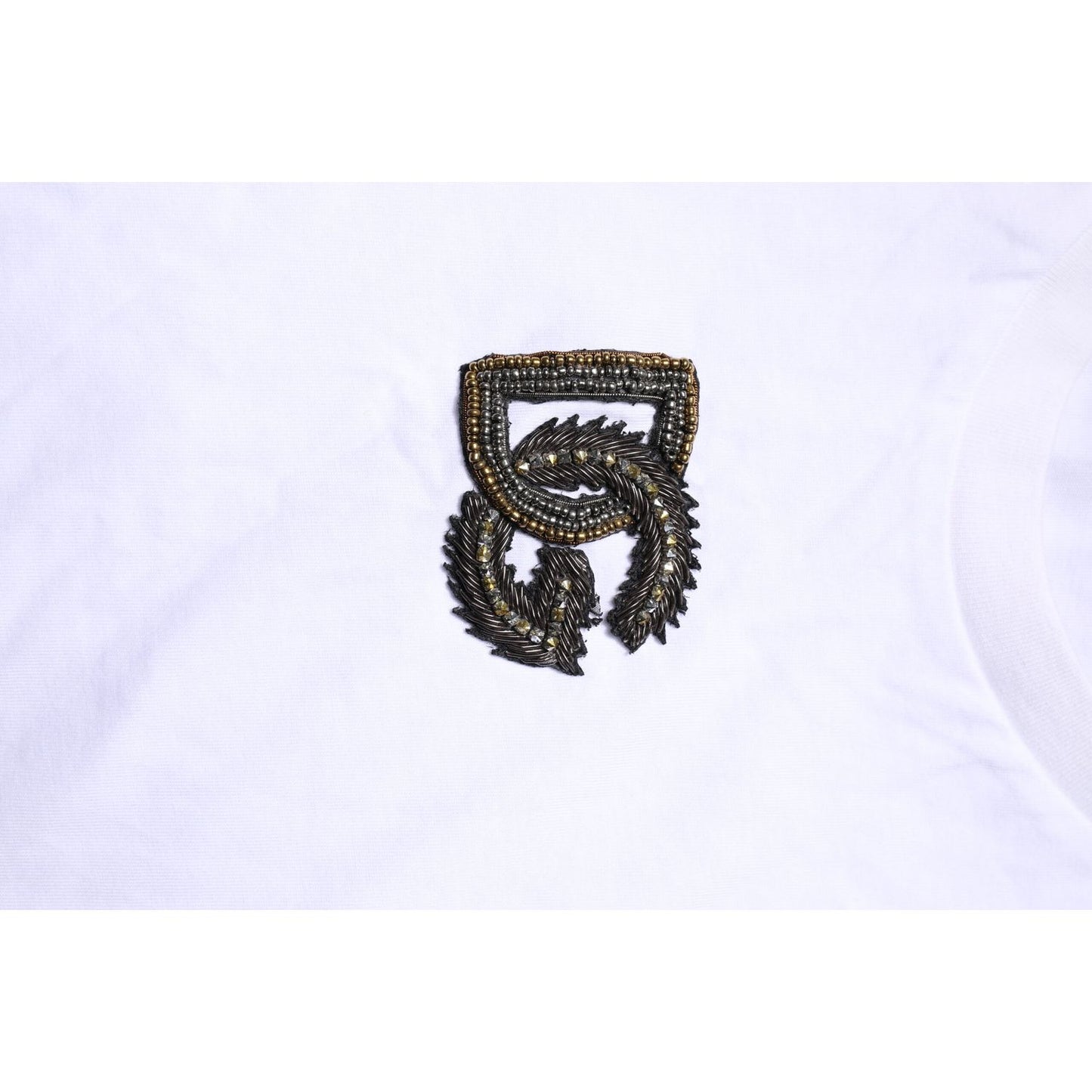 Dolce & Gabbana White Logo Embroidery Crew Neck T-shirt