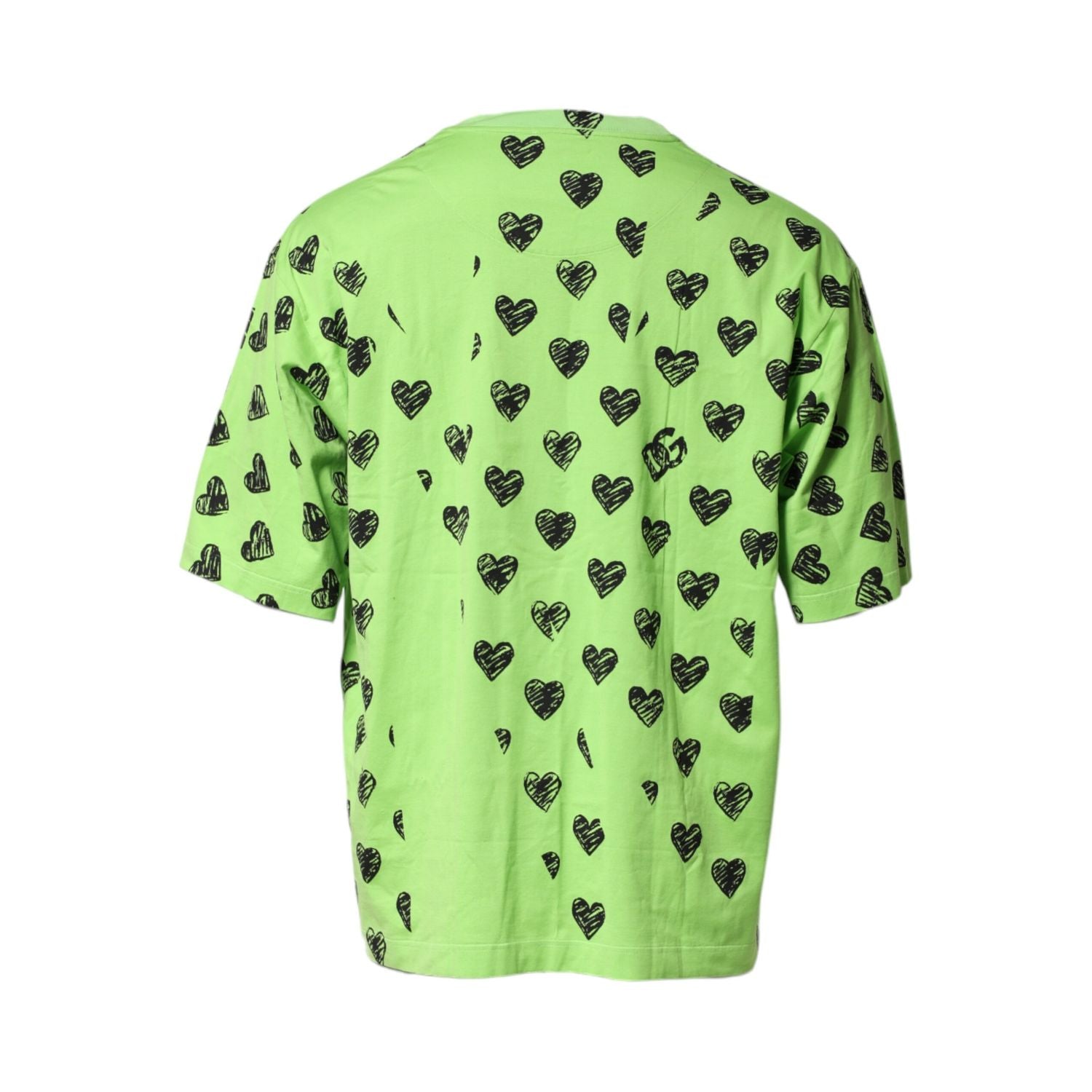 Dolce & Gabbana Green Heart Print Cotton Crew Neck T-shirt