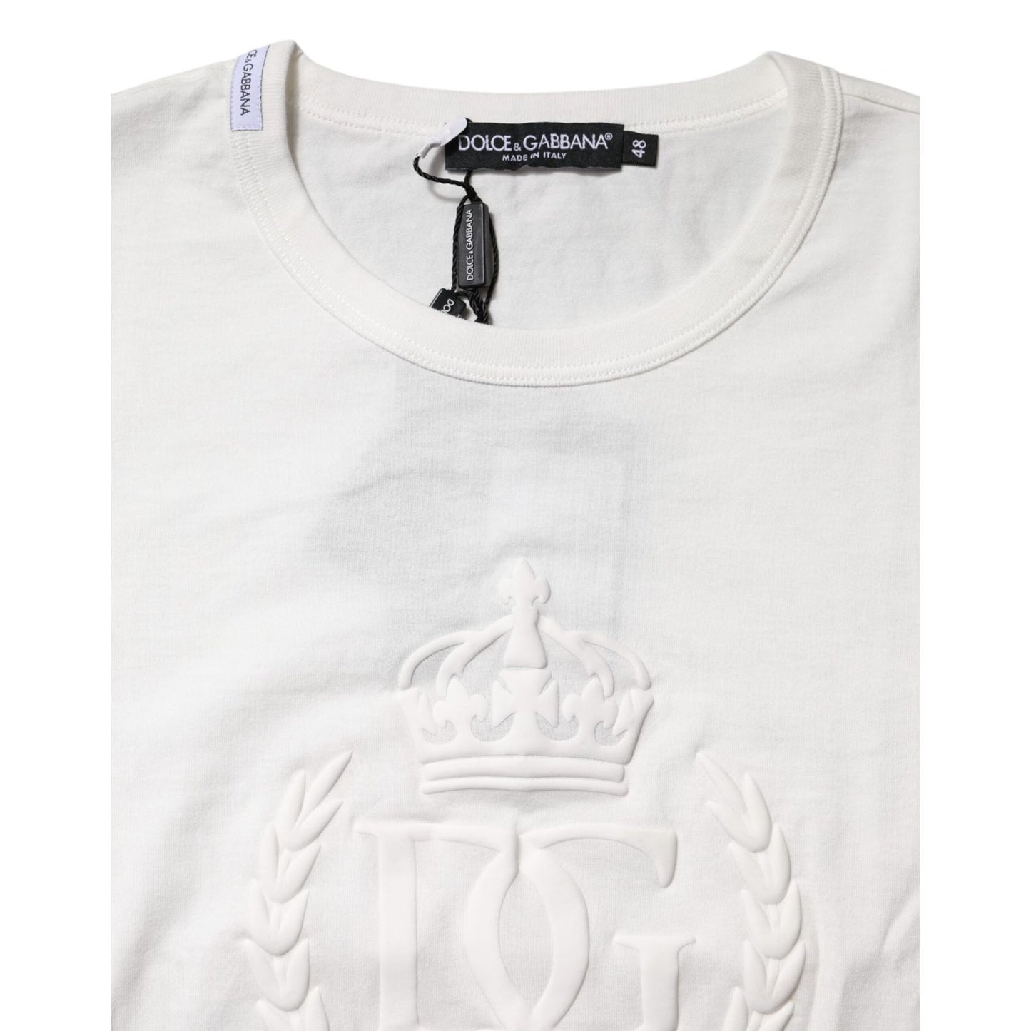 Dolce & Gabbana White Cotton DG Crown Embossed T-shirt