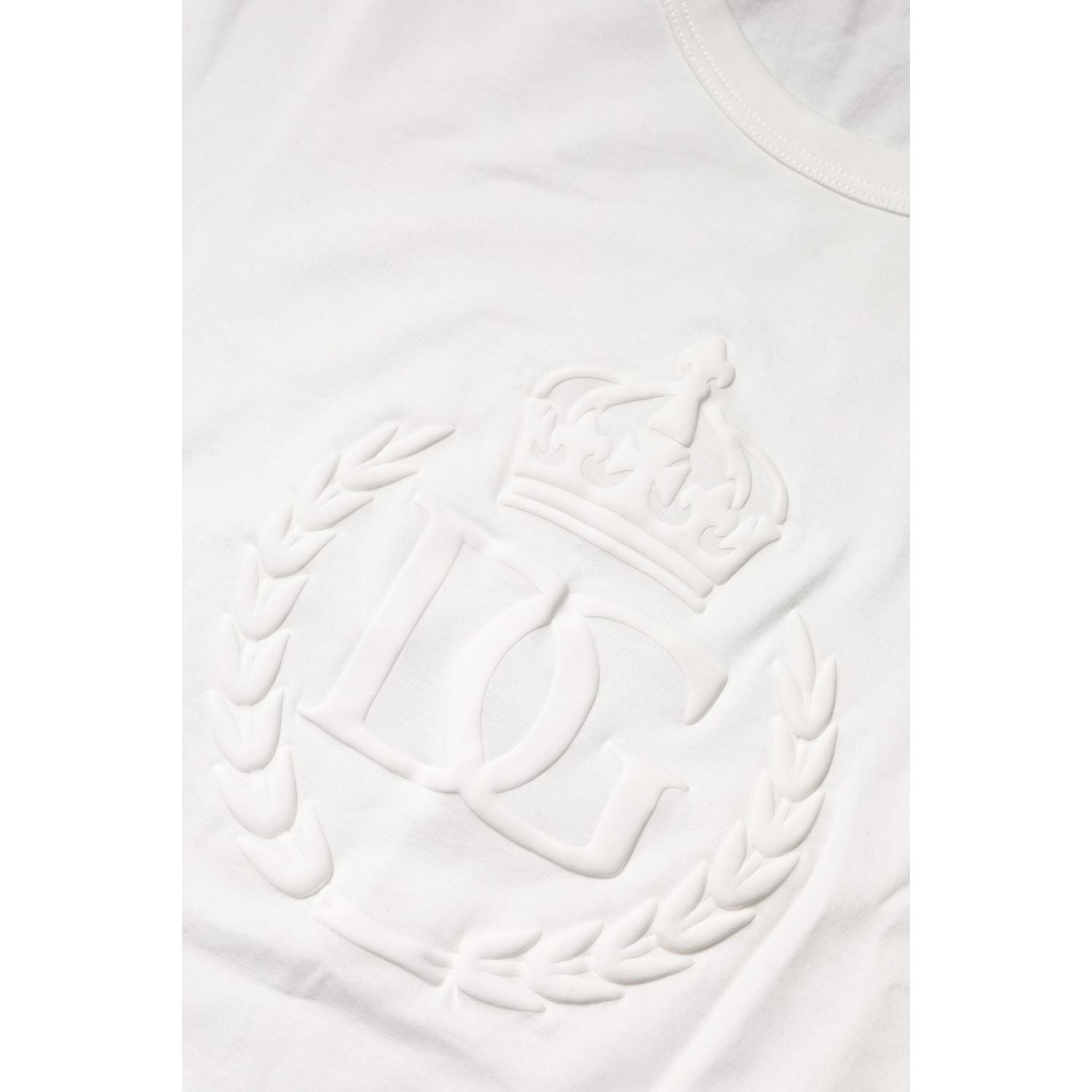 Dolce & Gabbana White Cotton DG Crown Embossed T-shirt