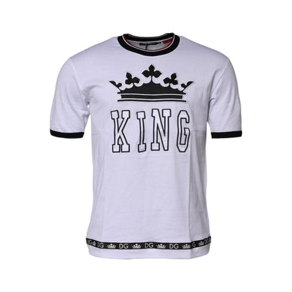 Dolce & Gabbana White Cotton Crown King Embroidery T-shirt