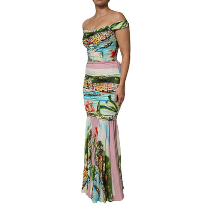Dolce & Gabbana Multicolor Off Shoulder Long Sheath Dress