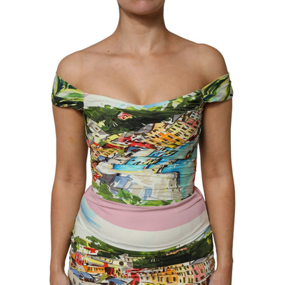 Dolce & Gabbana Multicolor Off Shoulder Long Sheath Dress