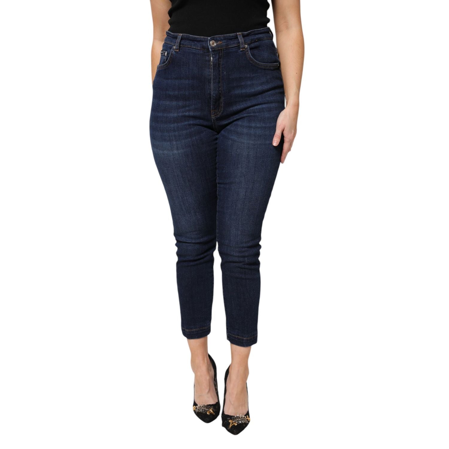 Dolce & Gabbana Blue Cotton High Waisted Cropped Denim Jeans