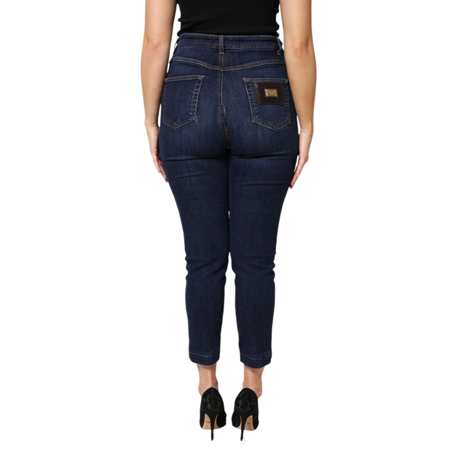 Dolce & Gabbana Blue Cotton High Waisted Cropped Denim Jeans