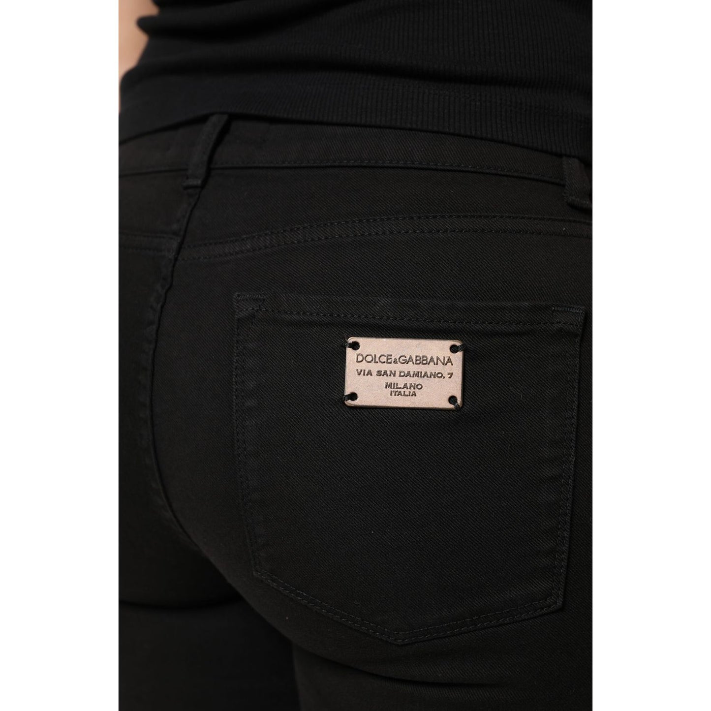 Dolce & Gabbana Black Cotton Logo Mid Waist Skinny Denim Jeans
