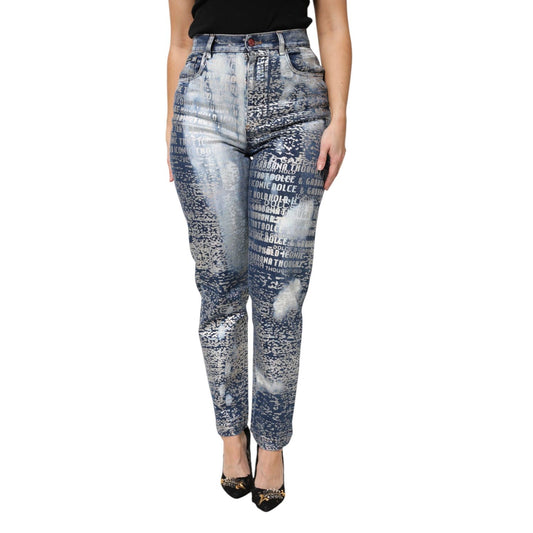 Dolce & Gabbana Blue Washed Print High Waist Denim Jeans